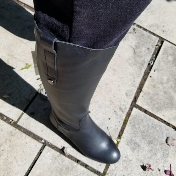 Wide Fit Black Leather Knee High Riding Boots - Picture 4 of 5